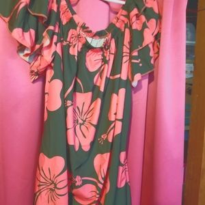 green and pink floral dress with tie